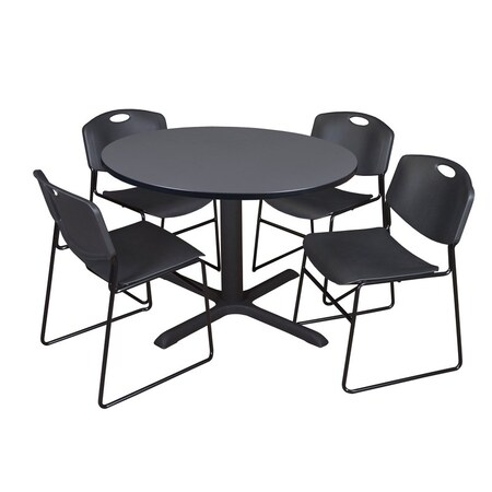 Cain Cain Round Table & Chair Set, Wood, Metal, Polypropylene Top, Grey TB48RNDGY44BK